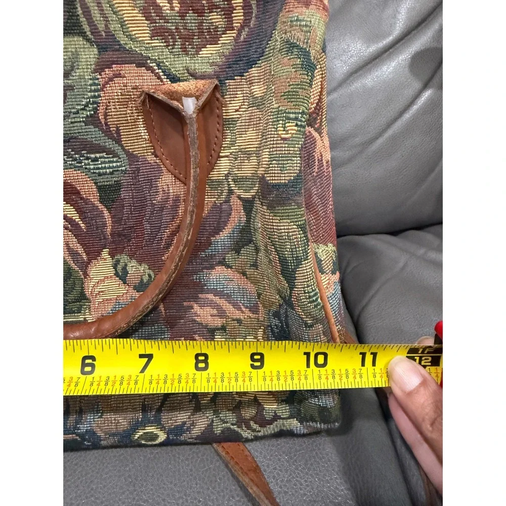 Smithsonian Institution Floral Tapestry Satchel Bag Leather Trim‎ Crossbody Tan